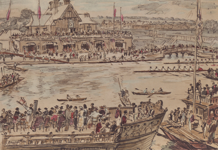 Oxford: Eights Week, From Christ Church Boat House (colour litho)