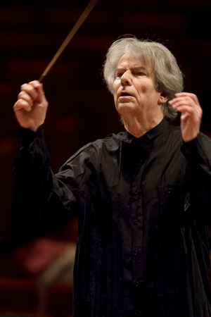 Hartmut Haenchen in May 2010 rehearsing with l'orchestre de Paris, Salle Pleyel, Paris, France. German conductor, b. 1943