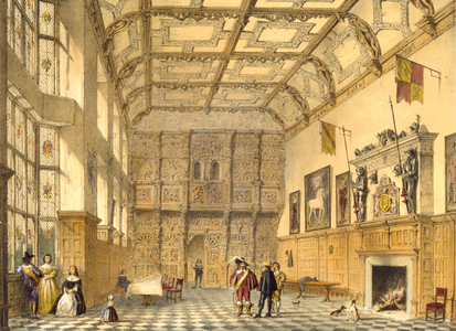 The Great Hall, Hatfield, Berkshire, 1600, illustration from 'Architecture of the Middle Ages', 1838 (colour litho)