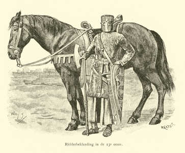 Knight in armour, 13th Century (engraving)