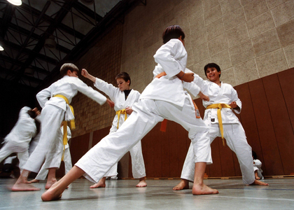 Teenagers in karate class, 1999 (photo)