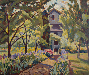 Untitled (flowering path to house), 1936 (oil on board)