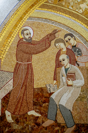 Padre Pio blesses men and women from the world of culture, mosaic, Padre Pio basilica, 2021 (photo)