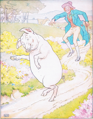 To market, to market, to buy a fat pig (colour litho)