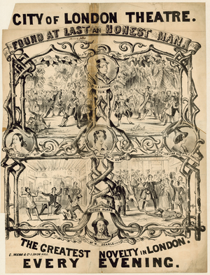 City of London Theatre.  Found at Last an Honest Man.  Advertisement (engraving)