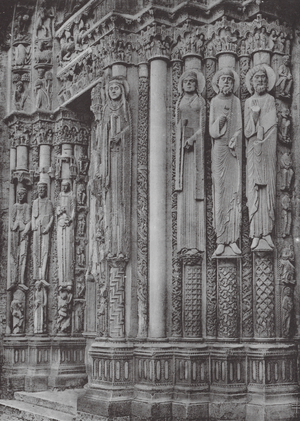 Cathedrale de Chartres: Portail Royal XIIe siecle, Rois et reines de Juda (b/w photo)