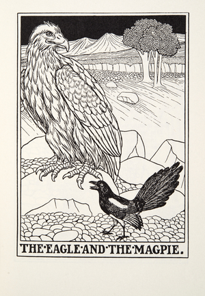 The Eagle and the Magpie, from Fontaine Fables, pub. 1905 (engraving)