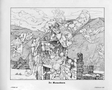 The Mäuseturm, engraved by J. Dielmann (litho)