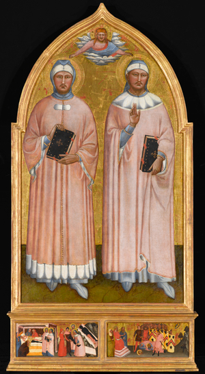St. Cosmas and St. Damian, circa 1370-1375 (tempera and gold leaf on panel)