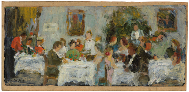 Au Restaurant (oil on panel)