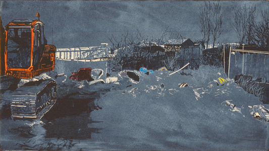 Wide expanse with 300 newts, 2014 (Linocut and etching)