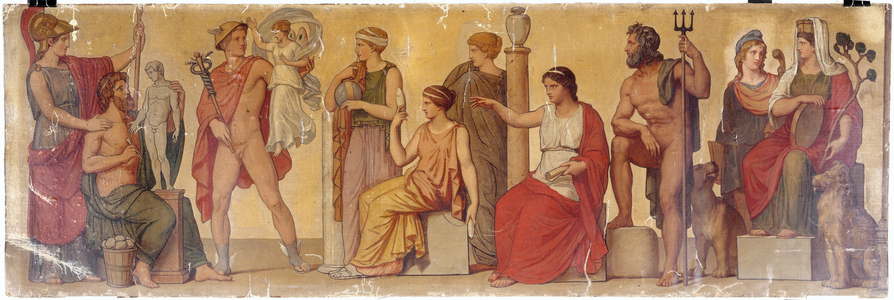 "Prometheus Modeling the First Man", composition from the atrium of Prince Napoleon's Pompeian home, circa 1860 (oil on canvas on wood)