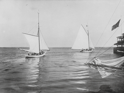 Atlantic City: Pleasure Boats leaving the Inlet (b/w photo)
