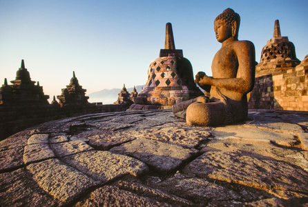 A Buddha amid the stupas of Borobudur, Java, 1970 (photo)