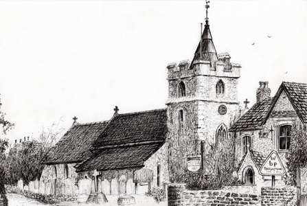 Brighstone Church Isle of Wight, 2008 (ink on paper)