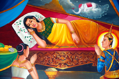 Queen Maya's white elephant dream and the conception of the Buddha. Kep.  Cambodia.  (photo)