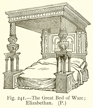 The Great Bed of Ware; Elizabethan (engraving)
