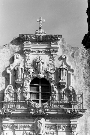 Mission San Jose, founded 1720, American stone sculpure and colonial spanish architecure, 1964