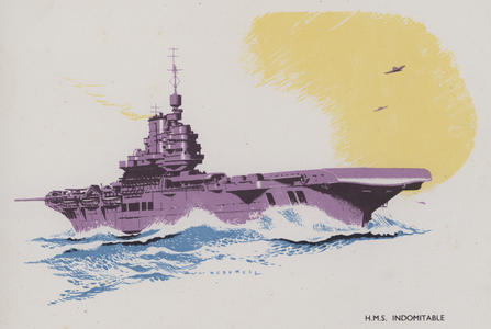 HMS Indomitable (colour litho)