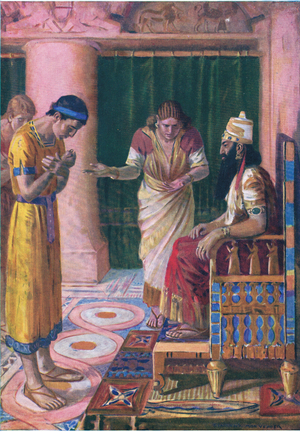 Daniel in the King's court, from The Bible Picture Book published by Thomas Nelson, c.1950 (colour litho)
