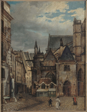 L'église Saint-Germain-l'Auxerrois et la rue Chilpéric, circa 1830, present-day Place du Louvre, 1st arrondissement, between 1825 and 1835 (oil on canvas)