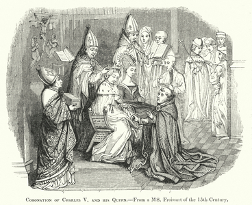 Coronation of teh French king Charles V and his Queen (engraving)