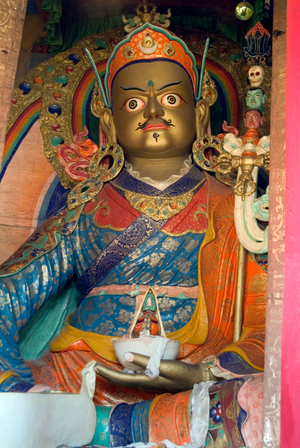 A statue of Padmasambhava in the temple of the Hemis Monastery, Ladakh (photo)