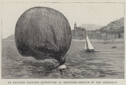 An Exciting Balloon Adventure at Mentone, Rescue of the Aeronaut (engraving)