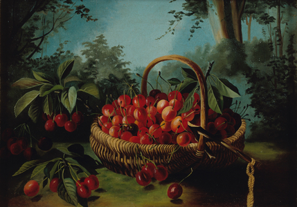 Basket of Cherries in a Landscape, late 19th Century (oil on canvas)