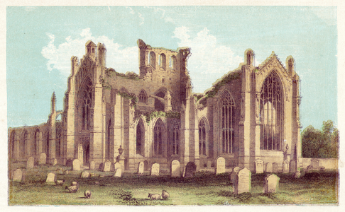 Melrose Abbey (colour litho)