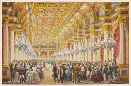 The Grande Galerie des Fêtes at the Hôtel de Ville, Paris, 23 August 1855, dated 1855 (w/c on paper)