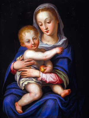 Madonna and Child (oil on silvered copper)