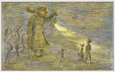 They tell Yellow Fog that they are seeking their fortune (colour litho)