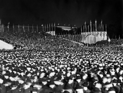Rally of German people in Breslau, 1938 (b/w photo)
