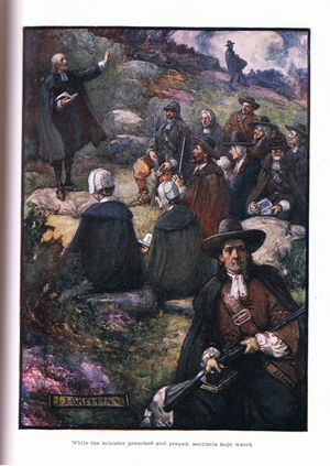 While the ministers preached and prayed, sentinels kept watch, 1910 (colour litho)