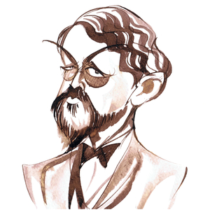 Achille-Claude Debussy, French composer (1862-1918), ink caricature