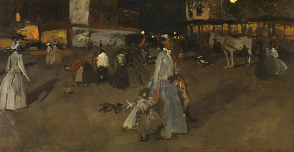 An Evening on the Dam of Amsterdam (oil on canvas)