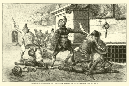 Vanquished Gladiator in the arena appealing to the people for his life (engraving)