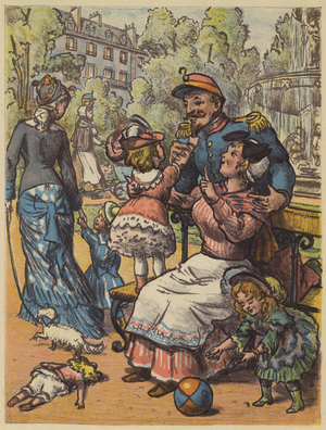 Flirtation on the Park, Parc Monceau (colour litho)