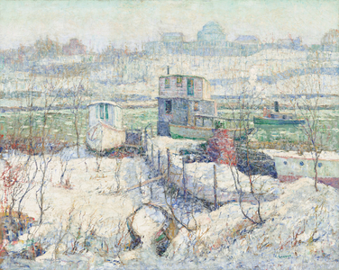 Boathouse, Winter, Harlem River, c.1916 (oil on canvas)