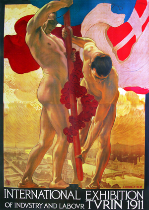 Italy: Poster advertising the International Exhibition of Industry and Labour, Leopoldo Metlicovitz, Turin / Torino, 1911