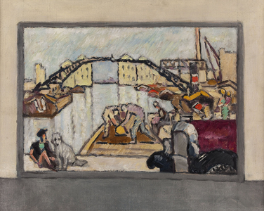 Le travail (Vue du canal de l'Ourcq): Sketch for the courtyard of the rue Jomard school, 19th arrondissement, Paris, 1933 (oil on canvas)