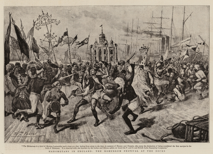 Mahometans in England, the Mohurrum Festival at the Docks (litho)