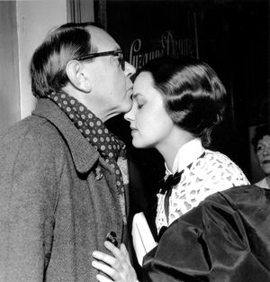 Fernand Ledoux Congratulating Jeanne Moreau After Play January 22, 1953 (b/w photo)