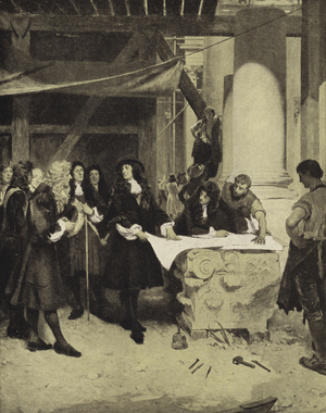 King Charles II visiting Sir Christopher Wren during the building of St Paul's Cathedral, late 17th Century (litho)