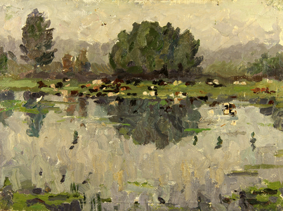 Landscape with Cows, 1960s (oil on canvas)