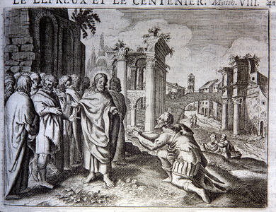 Christ heals leper and Centurion. French Bible, 1683.