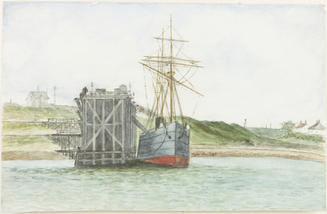 Albert Edward Docks. The S.S. Willkarnman (watercolour, bodycolour and pencil on paper)
