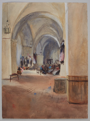 Inside a tobacco factory in Seville, c.1900. Pencil and watercolor