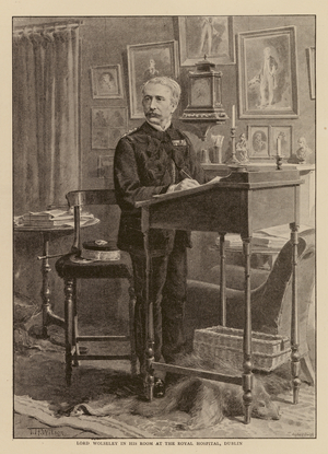 Garnet Wolseley, 1st Viscount Wolseley, in his room at the Royal Hospital, Dublin (engraving)